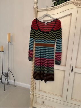 M by Missoni Chevron Stripe Knit Dress in Red, Pink, Blue, Green, Brown